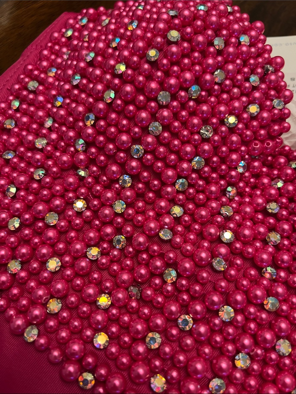 Hot Pink Beaded Rhinestone Bustier Crop Top - Picture 4 of 9